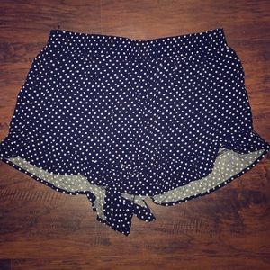 Black and white polka dot ruffle shorts